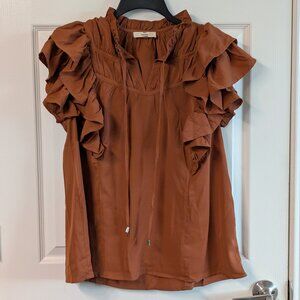 Camel Ruffle Top Blouse - Small